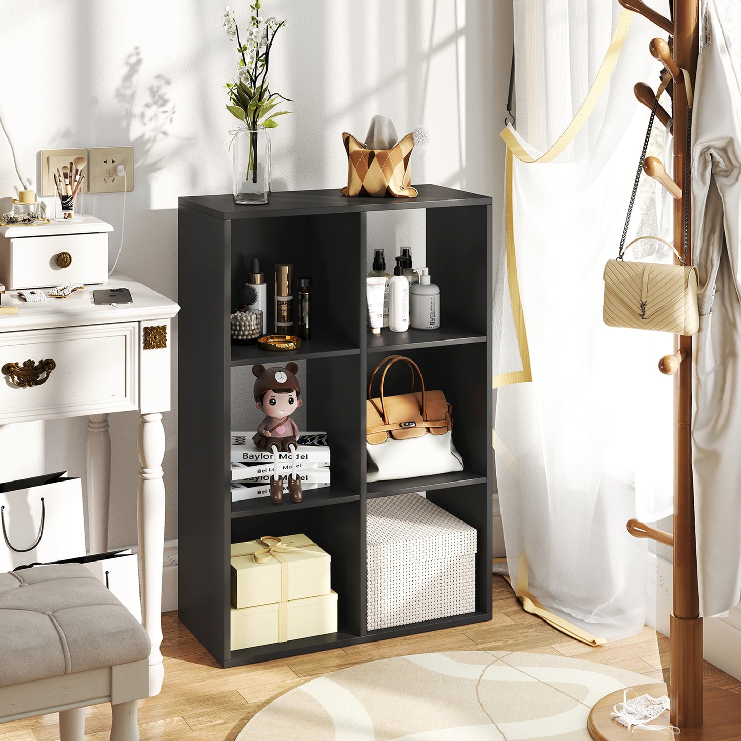 Vasutte Wooden Black 6 Cube Storage Bookcase
