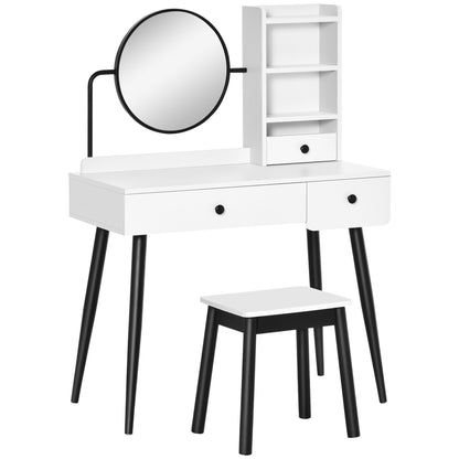 Viro Suso White Dressing Table And Stool Set With 3 Drawers And OFauxn Shelving