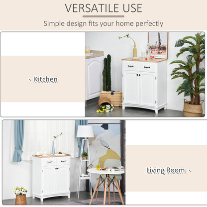 Vamalu Wooden White Kitchen Cabinet With 2 Drawers For Dining And Living Spaces
