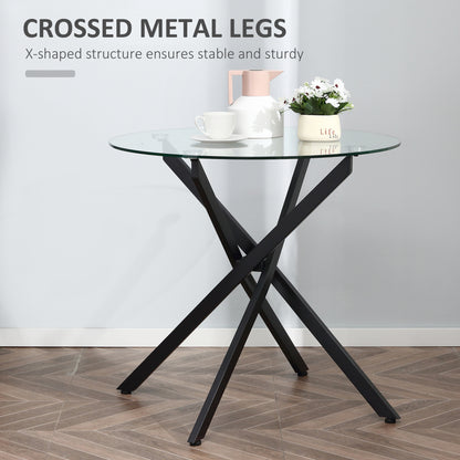 Bama Metal Black Round Glass Dining Table With Clear TemFauxred Top For Living And Dining Rooms
