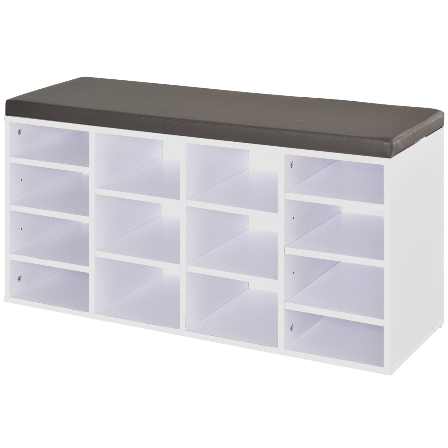 Noro Wooden White Multi Compartment Shoe Rack With Grey Cushion