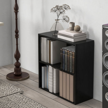 Roco Kepa Wood Black Low 2 Tier Bookcase With Adjustable Shelves