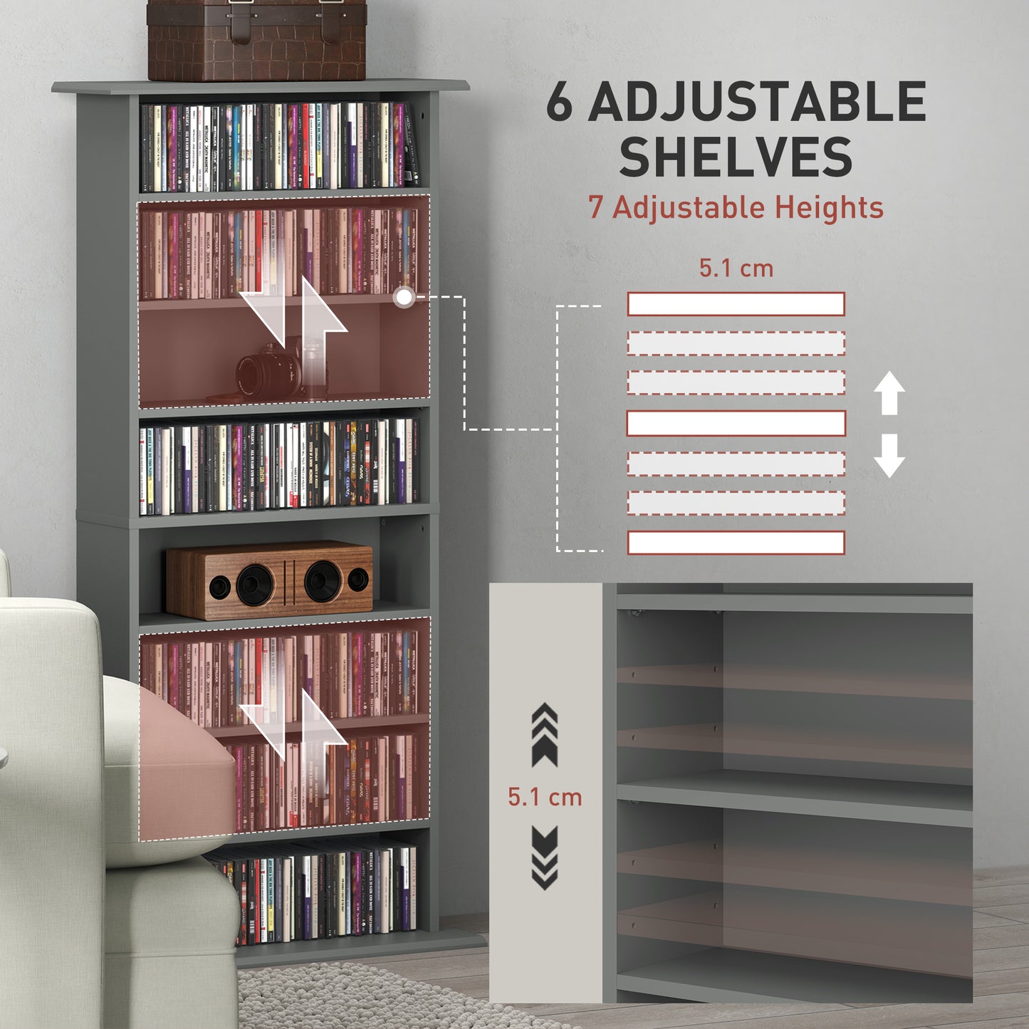 Wood Grey CD Storage Unit With 360 Disc Capacity
