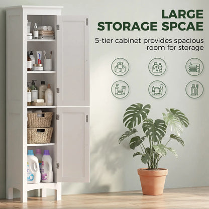 Barila 160cm Slim Tall Bathroom Storage Cabinet With Adjustable Shelves And Double Doors White