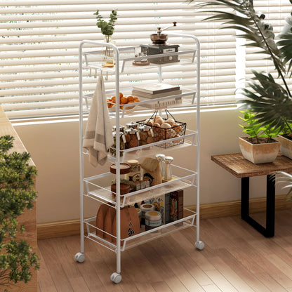 Visovi Metal White 5 Basket Steel Storage Trolley With Wheels