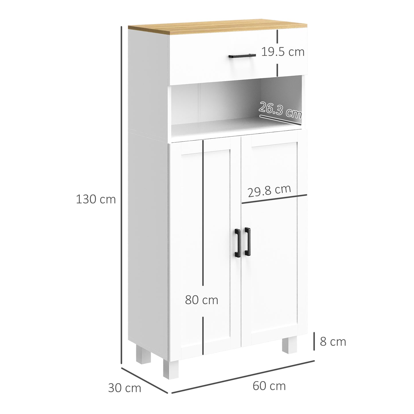 Yoelna 130cm Wooden White Nordic Kitchen Cabinet 1 Drawer 2 Doors And Open Counter