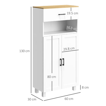 Yoelna 130cm Wooden White Nordic Kitchen Cabinet 1 Drawer 2 Doors And Open Counter