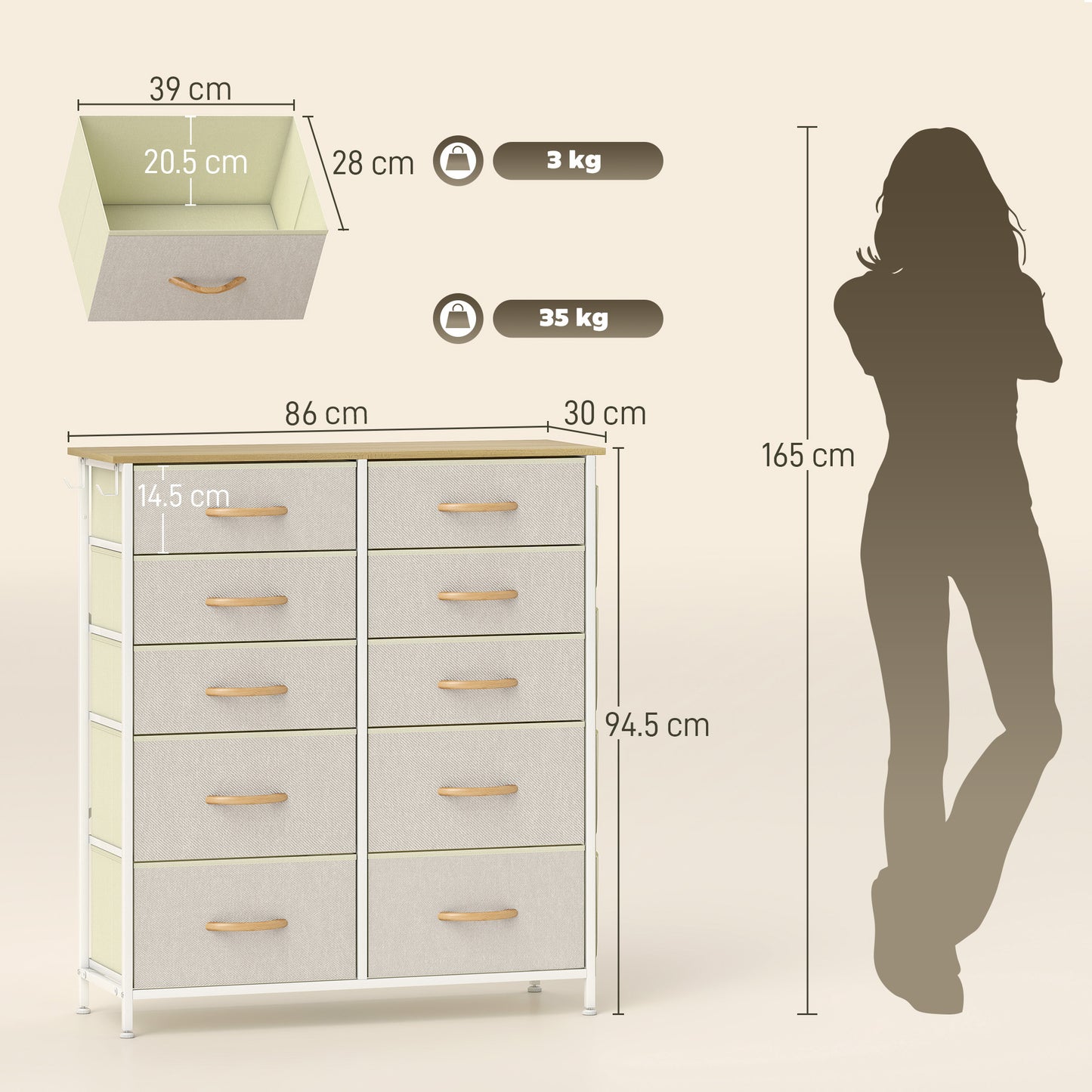 Lilu Fabric And Metal Beige 10 Drawer Storage Chest