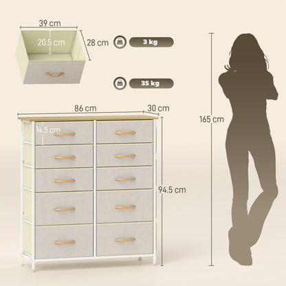 Lilu Fabric And Metal Beige 10 Drawer Storage Chest