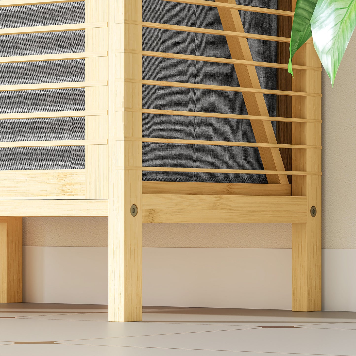 Lopadi Bamboo Laundry Storage Cabinet With Slatted Door And Tilt Out Hamper Natural Wood Finish