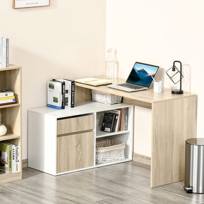 Kavi 120cm Wooden Oak And White L Shaped Desk With Drawer Shelving And Storage Cabinetm