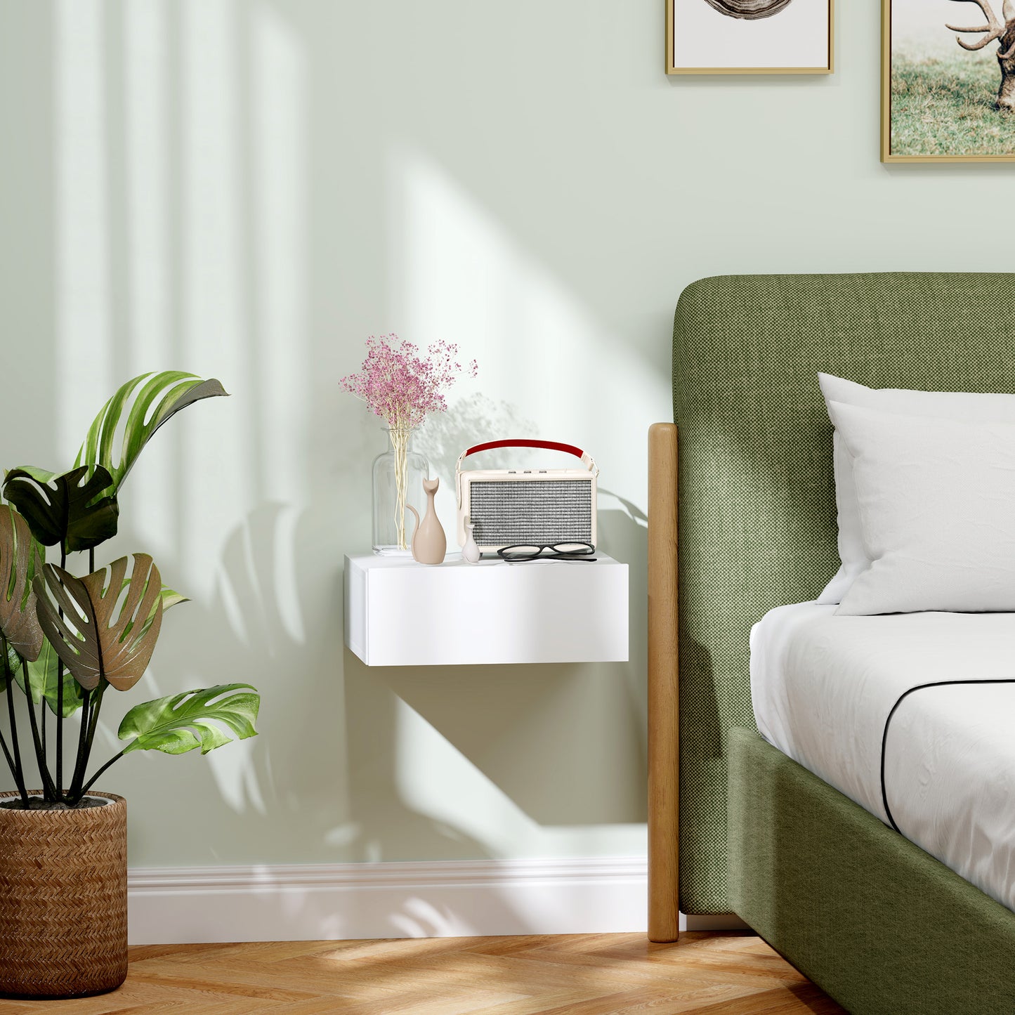 Sosa White Wall Mounted Floating Bedside Table With Storage Drawer