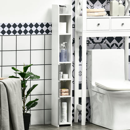 Dono Tall Freestanding Bathroom Storage Unit With OFauxn Shelves And Cupboards Grey