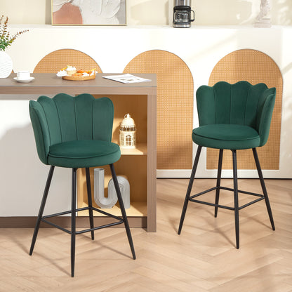 Ralu Velvet Dark Green Lotus Style Bar Stools Set Of 2 With Sculpted Seat
