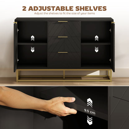 Varase Black Sideboard 3 Drawers 2 Doors Gold Accents