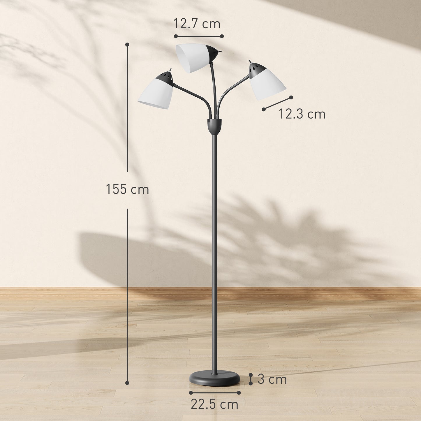 Noniyo Metal Black Arc Tree Floor Lamp With 3 Rotating Heads And Adjustable Colour Temperature