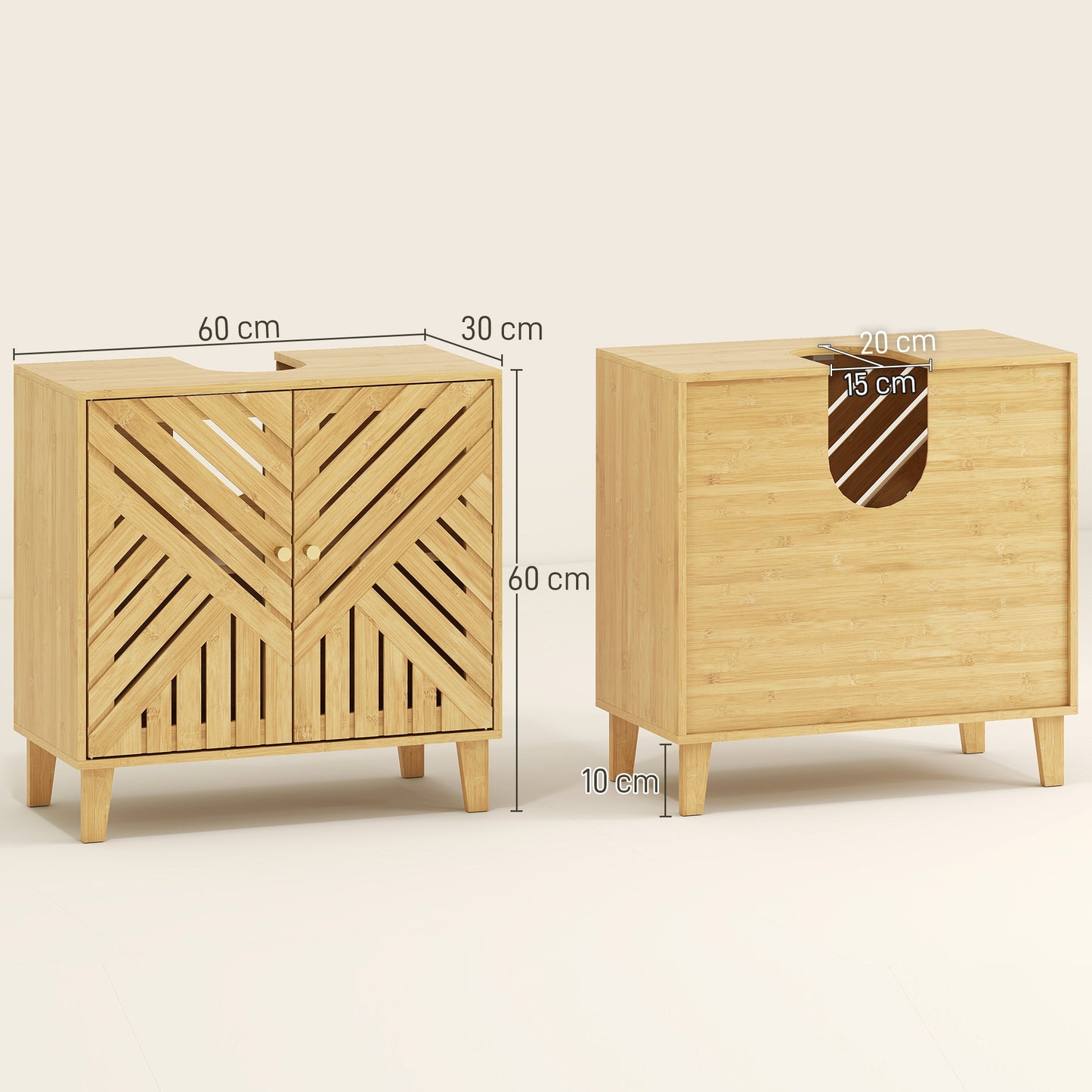 Limifi Bamboo Under Sink Bathroom Storage Cabinet With Adjustable Shelving Natural Finish