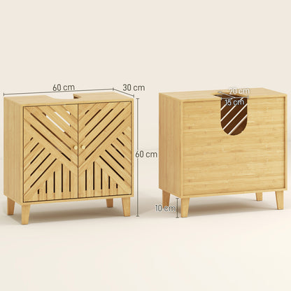 Limifi Bamboo Under Sink Bathroom Storage Cabinet With Adjustable Shelving Natural Finish