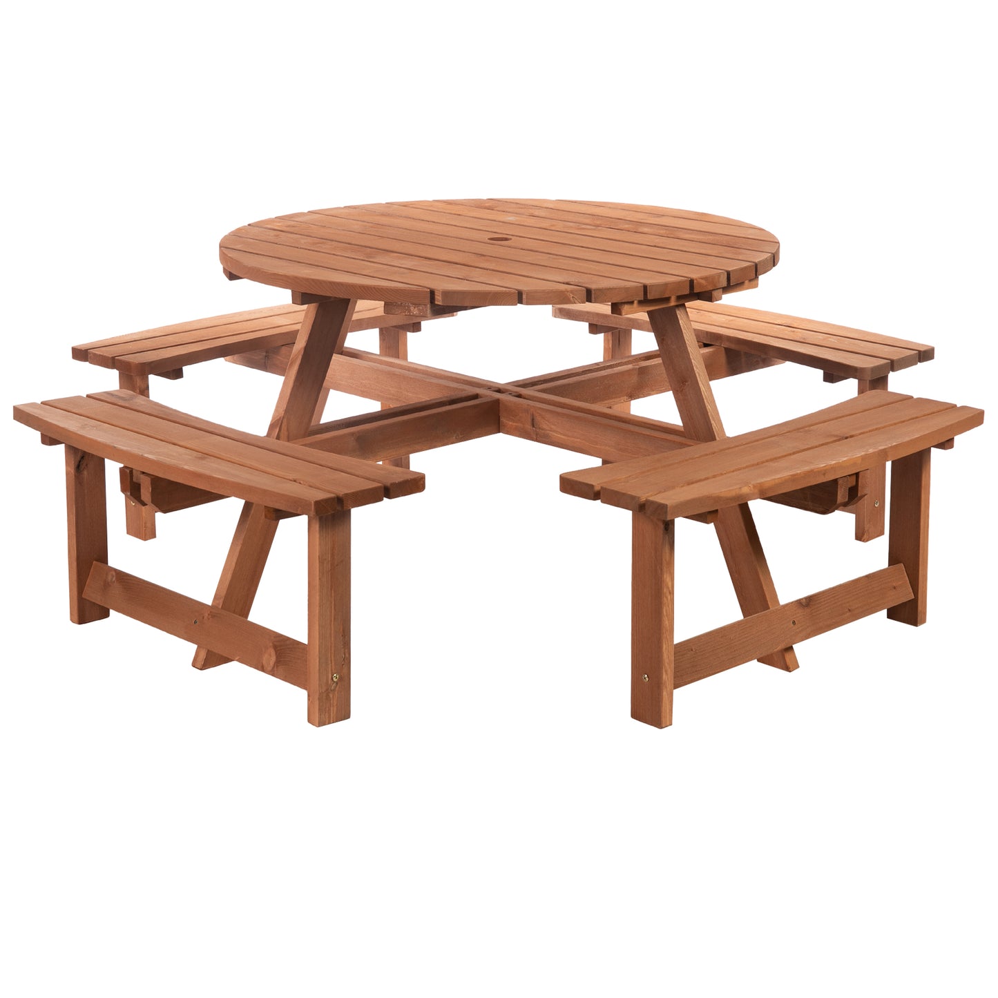 Bataba Brown Fir Wood 8 Seater Outdoor Picnic Table Set
