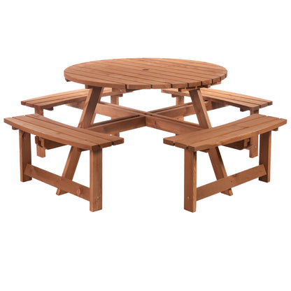 Bataba Brown Fir Wood 8 Seater Outdoor Picnic Table Set