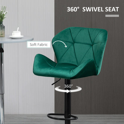 Somaveno Velvet Green Adjustable H8 Bar Stools Set Of 2 With Metal Base And Footrest