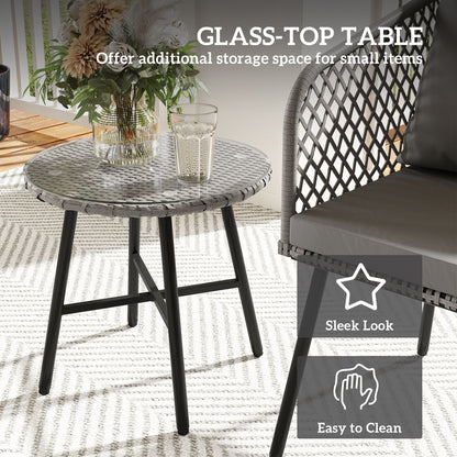 Fadi Natural Weaver Rattan Grey 3 Piece Bistro Set Table and Chairs