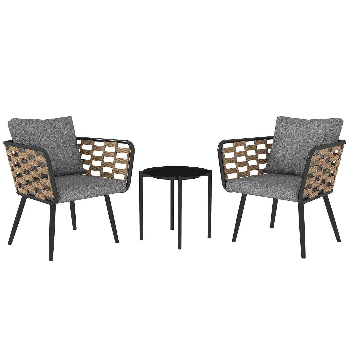 Lomi Natural Rattan 3 Piece Bistro Set with Round Glass Coffee Table