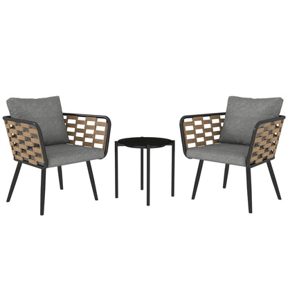 Lomi Natural Rattan 3 Piece Bistro Set with Round Glass Coffee Table