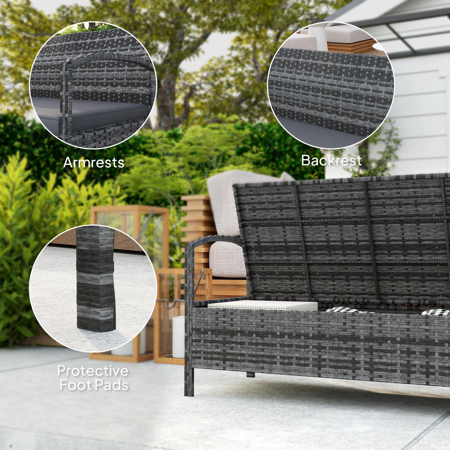 Rarette Rattan Grey Garden Storage Bench With Cushion 125L Capacity