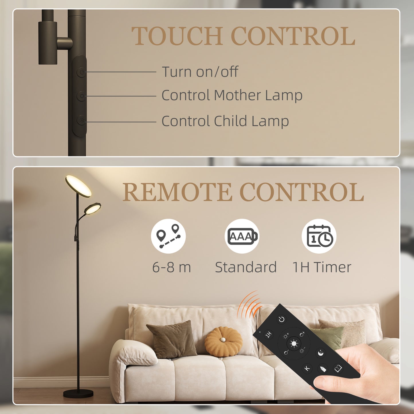 Madoli Lulo Metal Black LED Uplighter Floor Lamp With Reading Arm Scene Modes And Remote Control