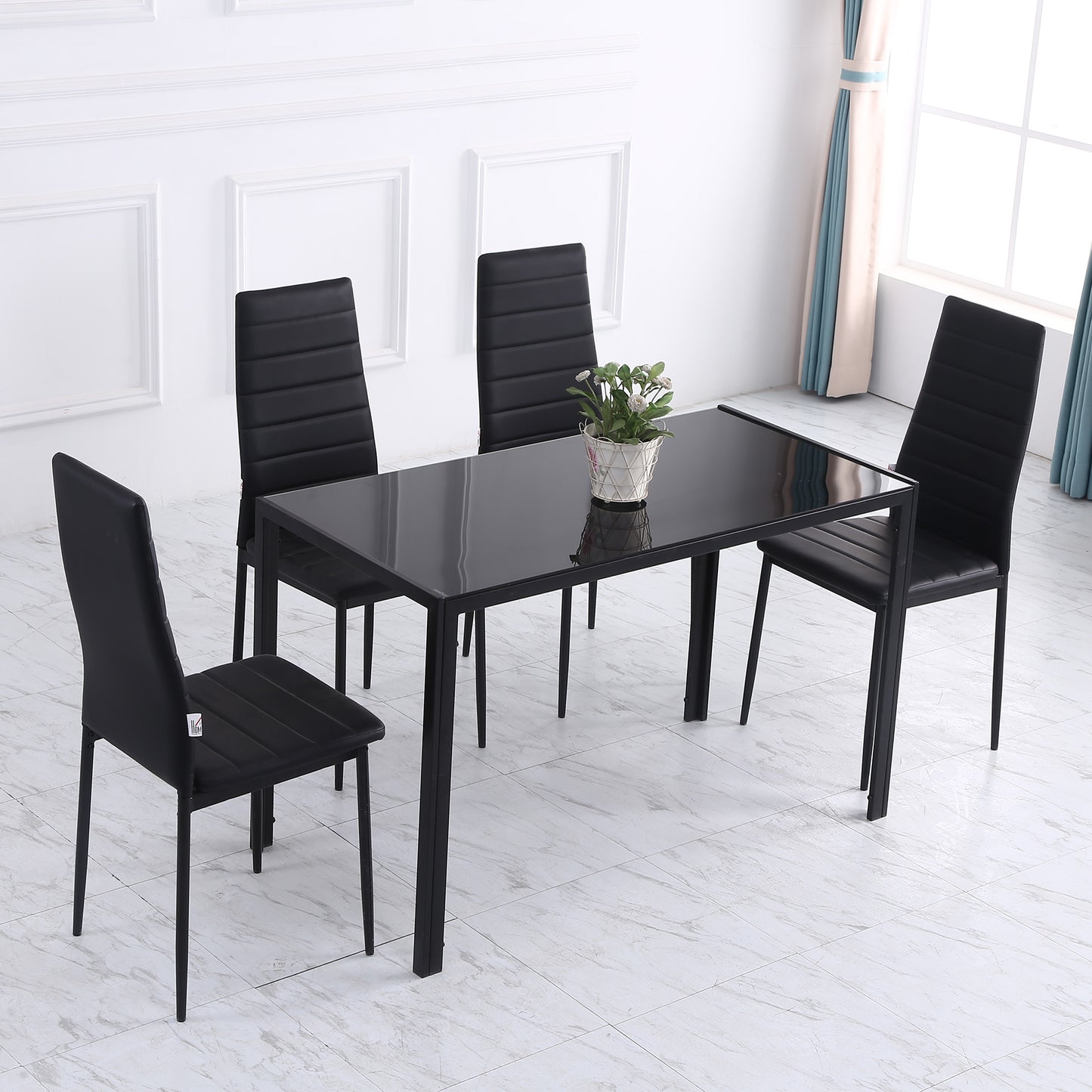 Tasefi 120cm Metal Black Rectangular Glass Dining Table 4 Seater Kitchen Table