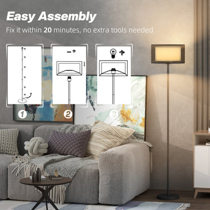 Mira Metal And Fabric Black Minimalist Floor Lamp With Double Layer Shade And Foot Switch