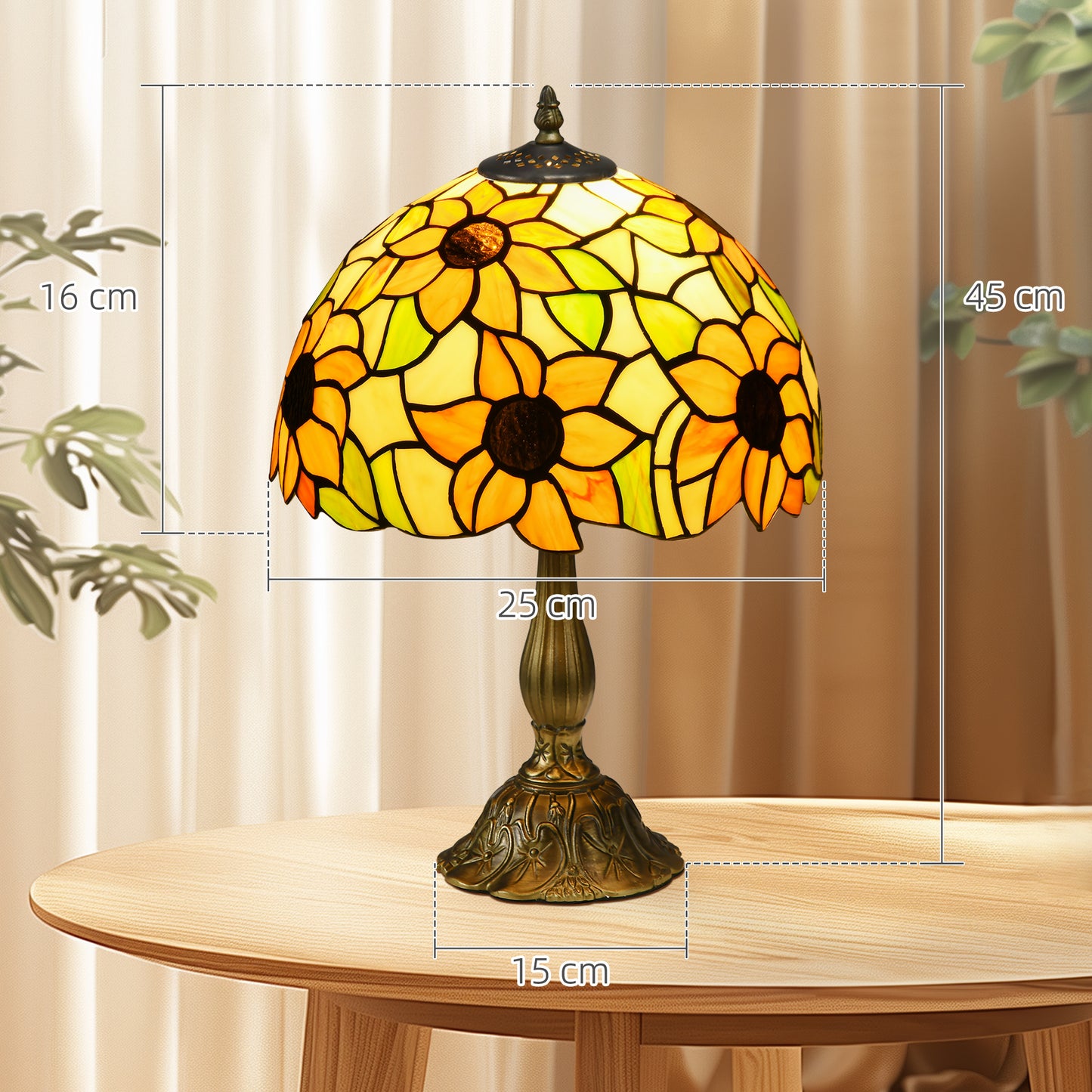 Limbaka Glass And Metal Orange Sunflower Stained Glass Table Lamp