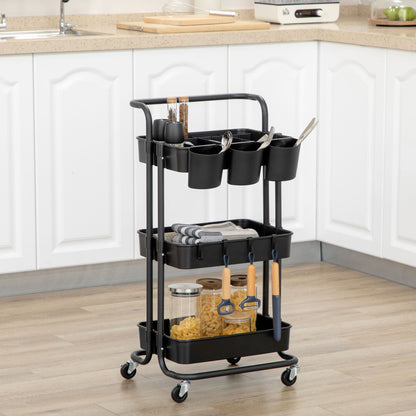 Nirelu Metal Black 3 Tier Home Trolley With Handle And Wheels