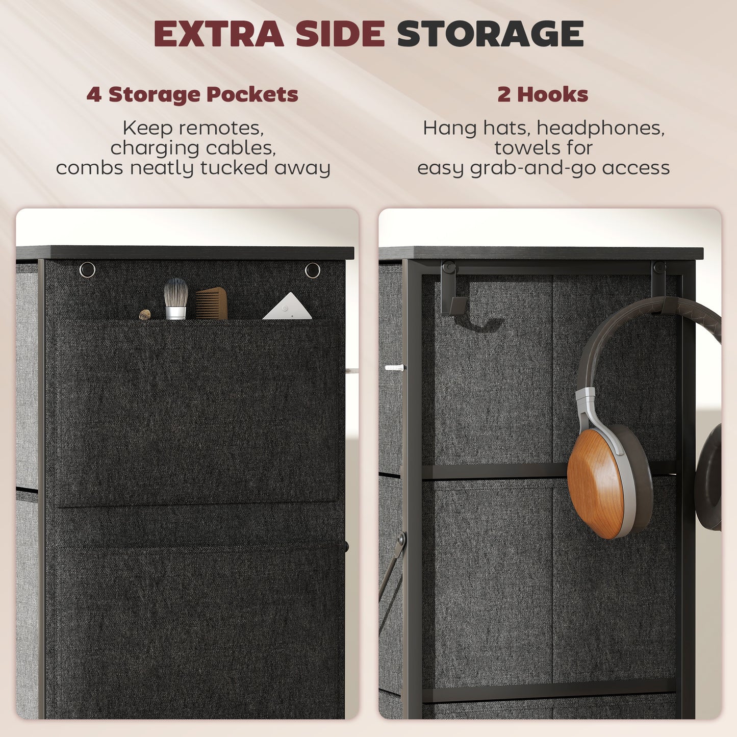 Lolova Fabric And Metal Charcoal Grey 4 Drawer Storage Chest