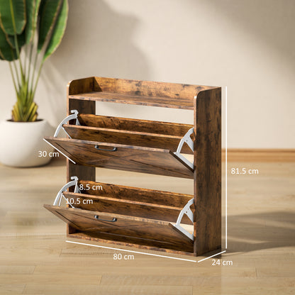 Banone Wooden Rustic Brown Narrow Shoe Cabinet With 2 Flip Drawers and Shelf