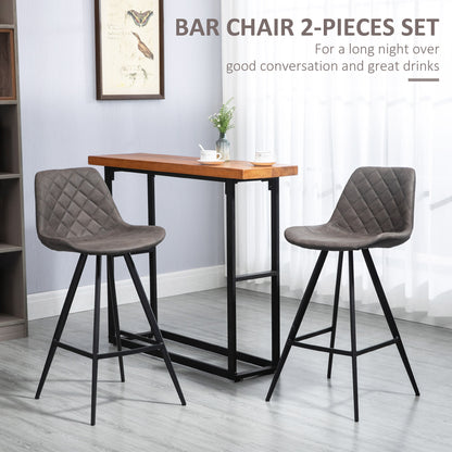 Vimivevi Microfiber Dark Grey Quilted Tub Bar Chairs Set Of 2 With Padded Seat And Footrest