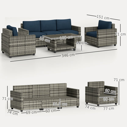 Sacoel Navy Blue and Grey Rattan 5 Seater Outdoor Sofa Set