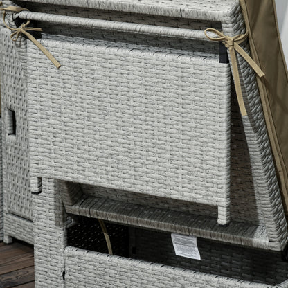 Luva Faux Rattan Grey and Beige 5 Piece Adjustable Sun Lounger Set With Storage Table And Footstools