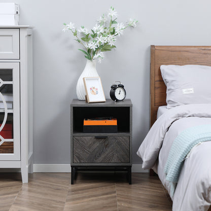 Halapa Set Of 2 Dark Grey Wood Bedside Tables With Drawer And Top Shelf