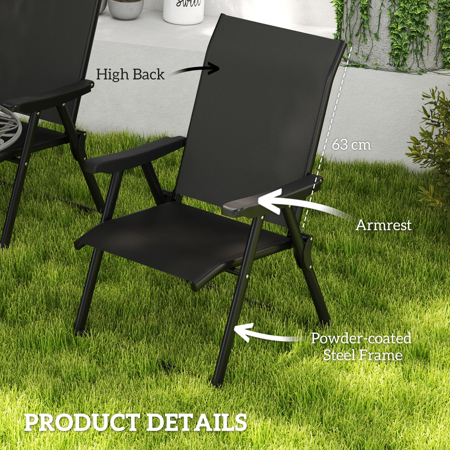 Sopazzi Set of 2 Metal Black Folding Outdoor Chairs