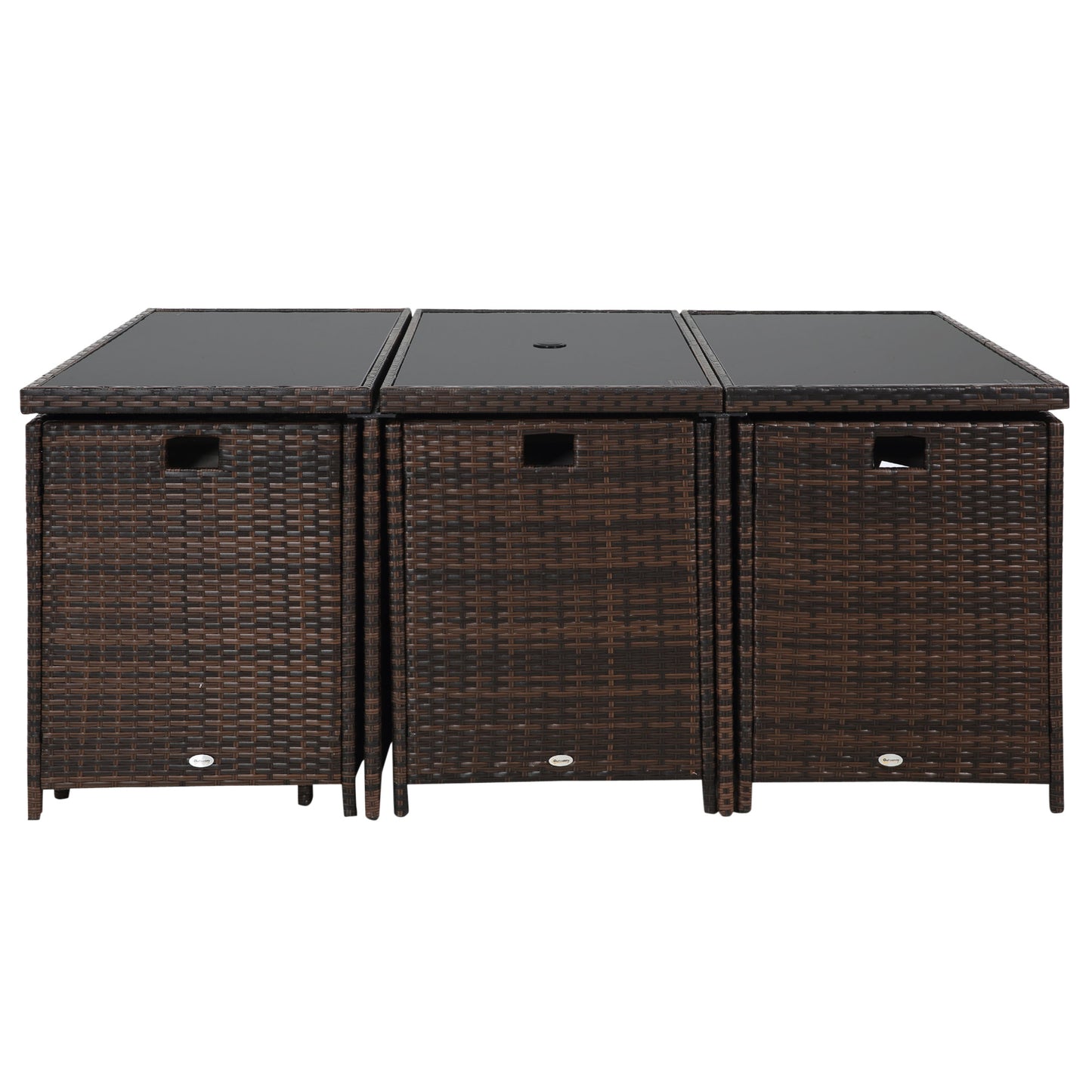 Mafa Rattan Brown 10 Seater Cube Outdoor Dining Set With Cushions And Rectangular Glass Table