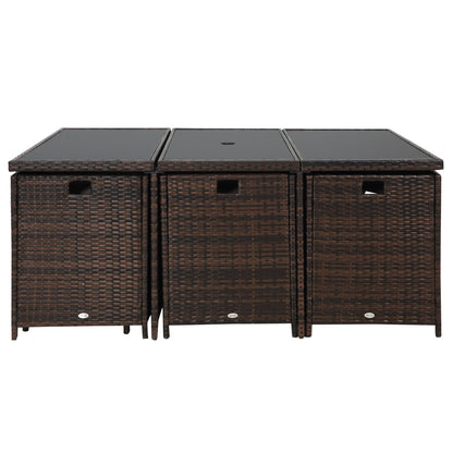 Mafa Rattan Brown 10 Seater Cube Outdoor Dining Set With Cushions And Rectangular Glass Table