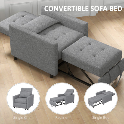 Hala Fabric Grey 3 In One Single Chair Bed With Adjustable Back Pillow And Footrest
