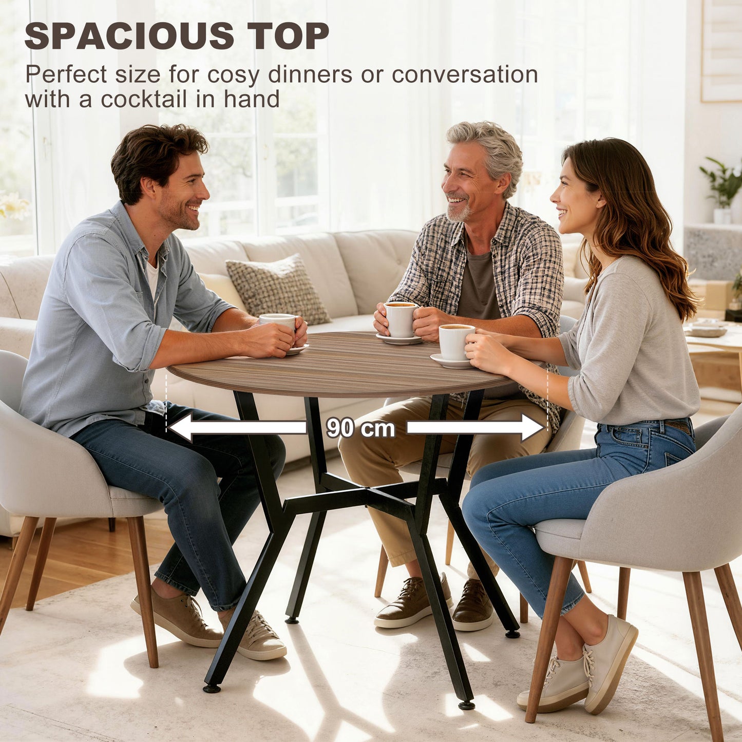 Doveno Metal Brown Round Dining Table With Anti Slip Feet For Dining Areas