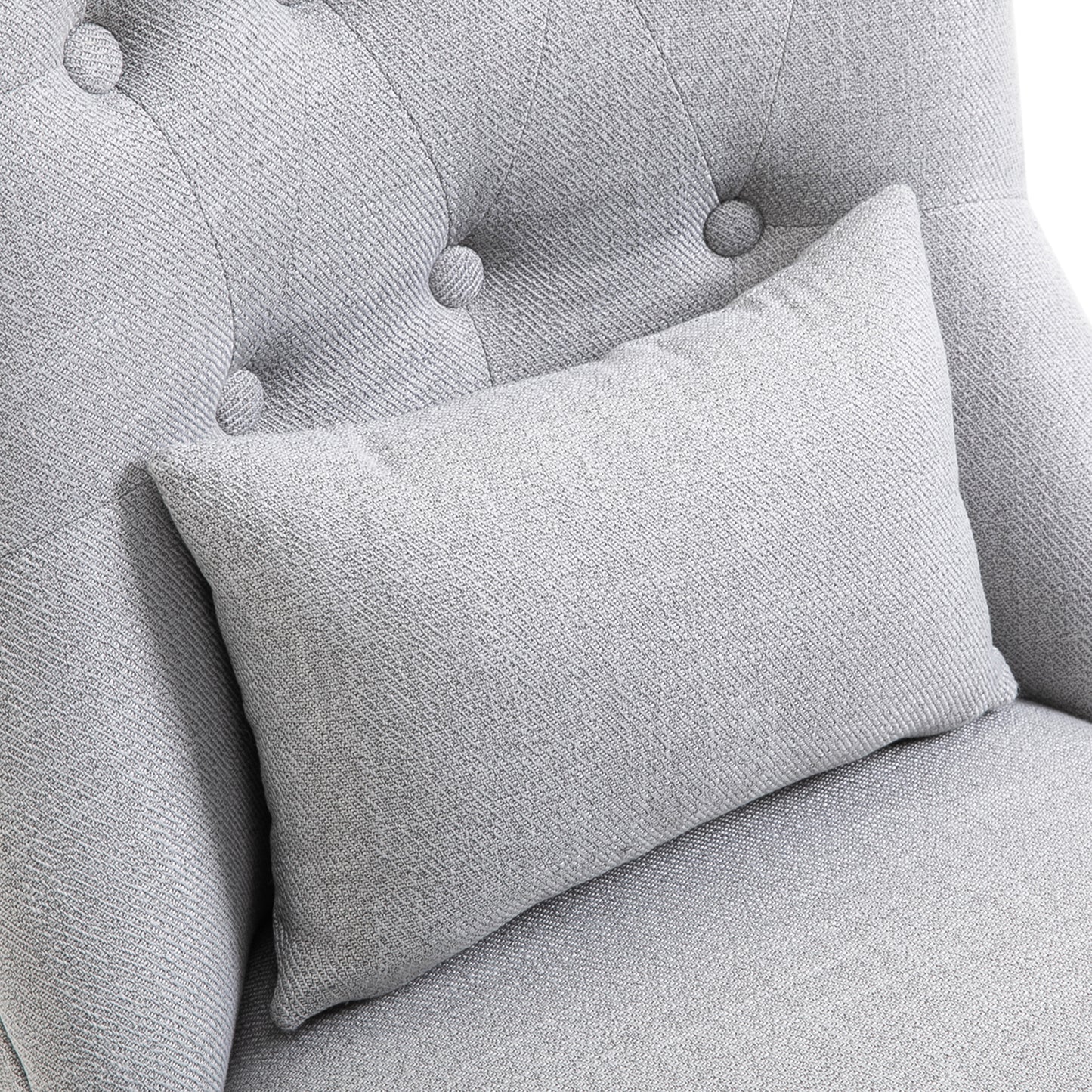 Lifasu Fabric Grey Tub Style Accent Chair With Pillow And Solid Wood Legs