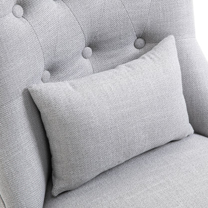Lifasu Fabric Grey Tub Style Accent Chair With Pillow And Solid Wood Legs