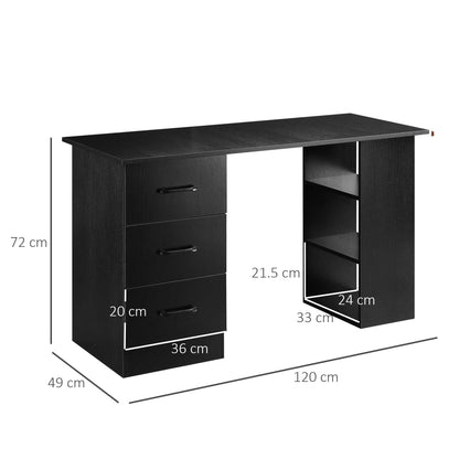 Fasasa 120cm Black Home Office Desk With 3 Shelves And 3 Drawers