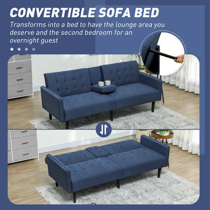 Rolano Dark Blue Upholstered 3 Seater Sofa Bed Tufted Diamond Pattern