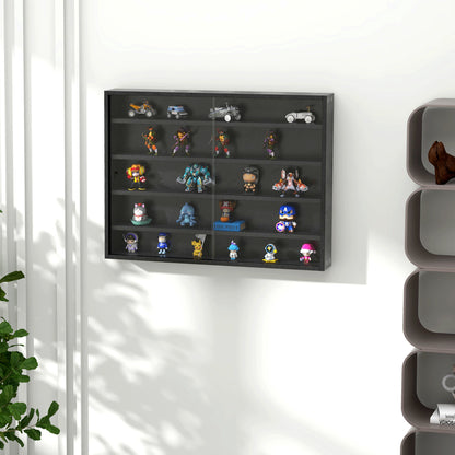 Velura Wood And Glass Black 5 Tier Wall Display Cabinet With Adjustable Shelves 60 x 80 cm